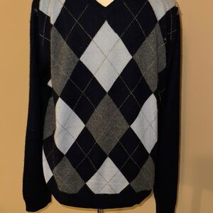 J. Crew Men's V-Neck Argyle Sweater - Navy and Gray